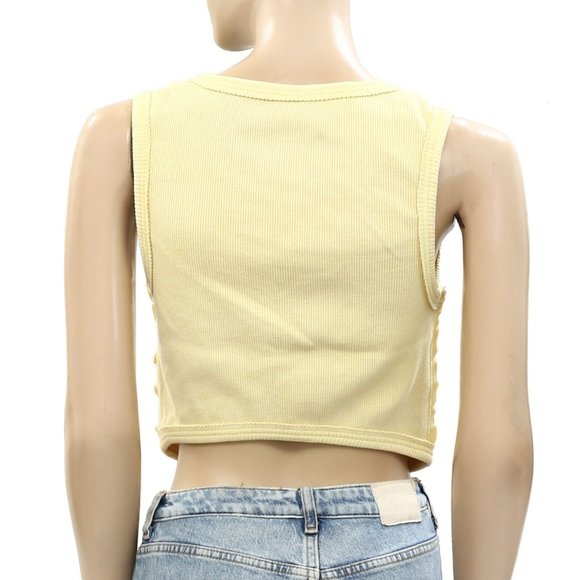 Free People Mabel Tank Buttondown Cropped Blouse Top Ribbed Solid Beach L - Picture 5 of 5